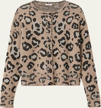 Lafayette 148 New York Leopard Jacquard-Knit Cardigan