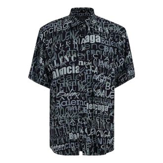 Balenciaga Mixed Typo Logo Print Short Sleeve Shirt Black Grey 556854TELF21269