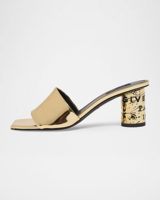 Givenchy 65mm Logo Heel Metallic Leather Mule Sandals