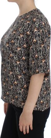 Dolce & Gabbana Womens Gray Gold Key Print Silk Blouse T-Shirt