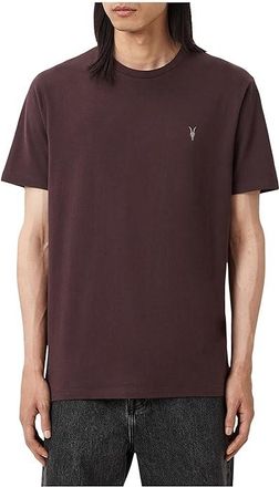 AllSaints Brace Short Sleeve Crew Mens Clothing Oxblood Red : SM, Polyester/Cotton