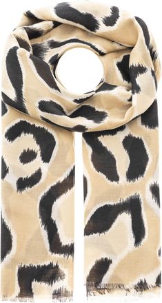 Zwillingsherz Schal ZWILLINGSHERZ Grosser Leo, Damen, beige, Web, Obermaterial: 100% Polyester, Modet&uuml;cher Schal, grosses Leomuster, Fransen an den Enden