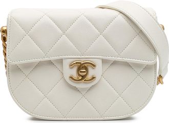 Chanel Pre-owned Womens Quilted Lambskin Leather Crossbody Bag - White - One Size