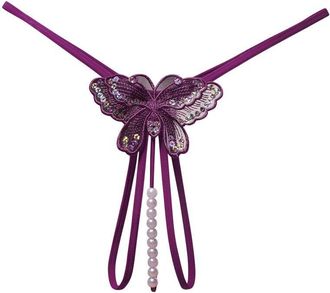 Generic Thong Pearls Underwear for Women G String Butterfly Print Underpants Butt Lifting Panties Sexy High Cut Cute Briefs Crotchless Hipsters Soft Funny Tum