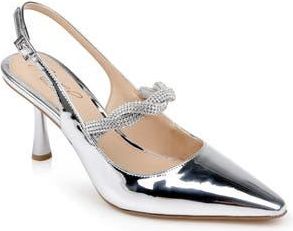 Badgley Mischka Tierney Slingback Pointed Toe Pump in Silver Disco at Nordstrom Rack, Size 7.5
