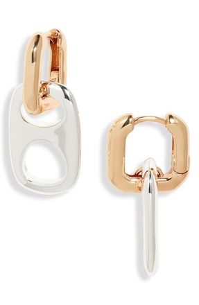 Open Edit Pop Top Drop Hoop Earrings in Silver- Gold at Nordstrom