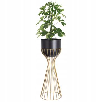 OEM Puesto De Flores De Pie, Metal, Negro Y Dorado, Soporte Tipo Loft De Alambre, 56 Cm