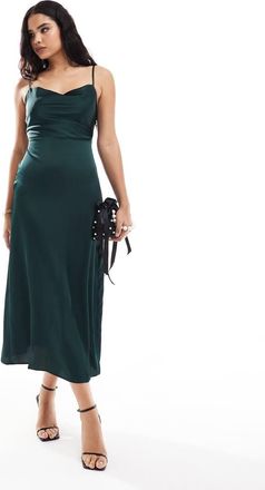 Vila satin cowl neck camisole maxi dress in dark green