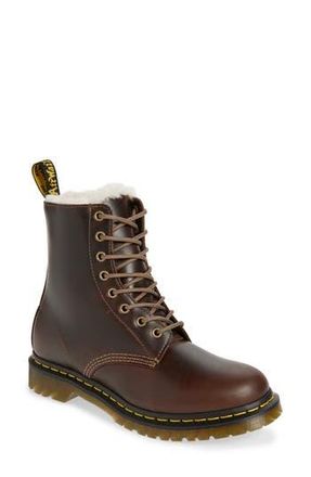 Dr. Martens 1460 Pascal Faux Fur Lined Combat Boot in Dark Khaki at Nordstrom Rack, Size 9Us/ 7Uk