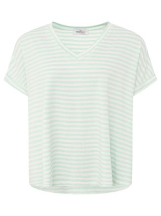 Zwillingsherz T-Shirt ZWILLINGSHERZ Maritime Streifen, Damen, t&uuml;rkis, Obermaterial: 97% Viskose, 3% Elasthan, loose fit h&uuml;ftlang, V-Ausschnitt, Shirts T-Shirt, One 