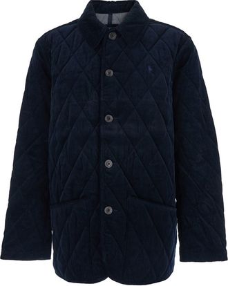 Polo Ralph Lauren Blue Jacket With Classic Collar And Pony Embroidery On The Front In Quilted Corduroy Man