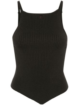 Courr&egrave;ges Pointy rib-knit tank top - women - Viscose/Polyester - M - Brown