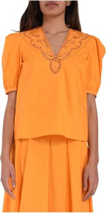 Twinset Katoenen sangallo geborduurde blouse - Dames - Blouses - Oranje - L - Katoen - Overhemden