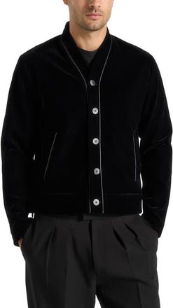 Mani&egrave;re De Voir Nassim Velvet Jacket With Contrast Piping in Black at Nordstrom, Size Xx-Large
