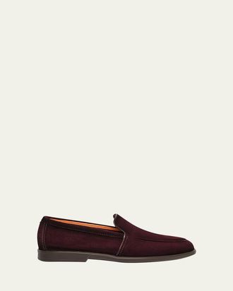 Santoni Mens Malibu Suede Apron-Toe Loafers