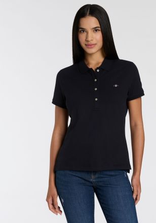 GANT Poloshirt GANT Slim Shield Cap Logo Polo, Damen, Gr. L, schwarz, Piqu&eacute;, Obermaterial: 100% Baumwolle, slim fit, Rippb&uuml;ndchen, Shirts Poloshirt