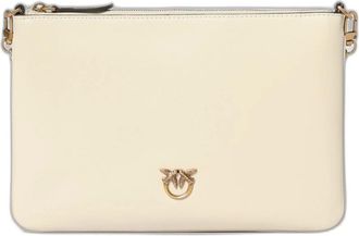 Pinko Pinko - Flat Classic Leren Tasje - Dames - Tassen - Beige - Maat: ONE Size Zijde