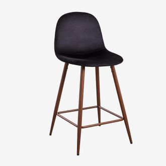 Sklum Sklum - Taburete Alto En Terciopelo Glamm Negro Madera Oscura