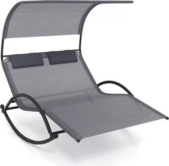 Costway Outdoor Double Chaise Rocker Rocking Daybed Sun Lounger w/ Canopy