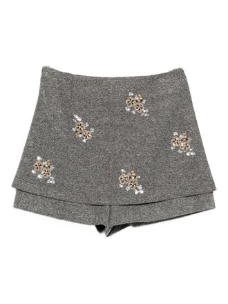 Maje floral-embellished layered skorts - women - Polyester/Viscose/Viscose - 36 - Grey