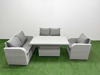 Fimous High Back Poly Rattan Garden Furniture Set w/ Reclining Chair Loveseat Sofa Adjustable Lifting Dining or Coffee Table Indoor Outdoor Patio Set