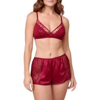 Rya Collection Radiant Sequin Chantilly Lace, Chiffon & Charmeuse Bralette & Shorts Pajamas in Holly at Nordstrom, Size X-Small