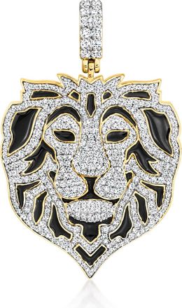 Ross-Simons Diamond Lion Pendant With Black Enamel in Sterling Silver and 18kt Gold Over Sterling