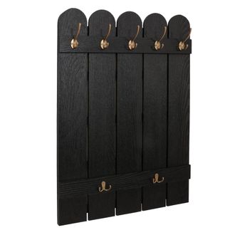 Hhg Hhg - Perchero De Pared 981, Panel Perchero, Paulownia 7 Ganchos 86x60cm, Negro
