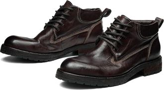 Generic Mens Lace Up Platform Short Boots Round Toe Casual Ankle Boots Block Chunky Heel Combat Boot,Brown,7.5 UK