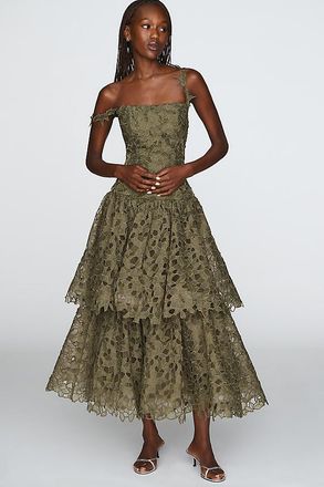 Mac Duggal Lace Cutwork Midi Dress