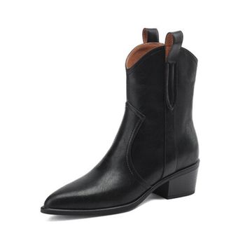 Generic Womens Pointed Toe PU Leather Ankle Boots Pull Tab Low Block Heels Slip On Western Stitching Soft Lining Cushioned Insole Durable Outsole,Black,4.5 UK