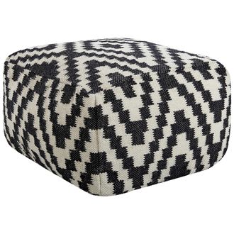 Beliani Puf De Lana Negro Blanco 56 X 56 Cm Eps Otomana Relleno Moderno Knidos