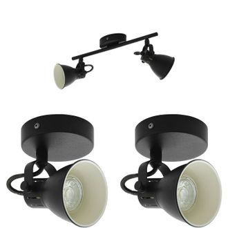 Loops Twin Ceiling Spot Light & 2x Matching Wall Lights Matt Black Adjustable Head