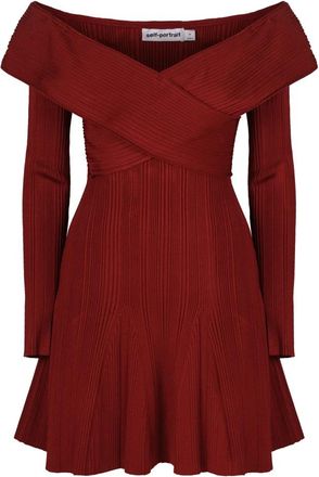 Self Portrait Knitted Viscose Mini Dress - Dames - Korte kleedjes - Rood - M - Polyester - Kleedjes