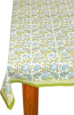 Tiramisu Fresh Foliage Block Print Cotton Tablecloth