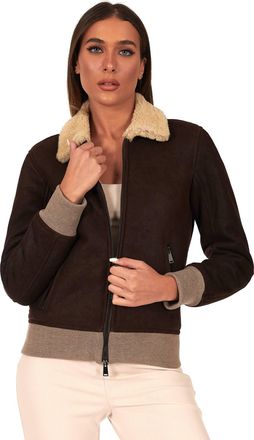 D'Arienzo Bomber in montone testa di moro colletto a contrasto DArienzo, Seleziona Taglia M, Colore Testa di moro