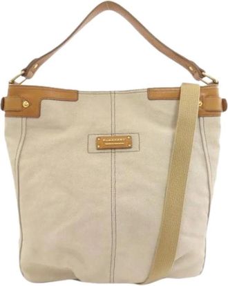 Burberry Pre-owned Vintage Canvas Shoulder Bag - Dames - Vintage Schoudertas - Beige - ONE Size - Leer - Vintage