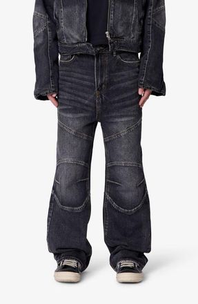 mnml Paneled Moto Kick Flare Jeans in Washed Black at Nordstrom, Size 36