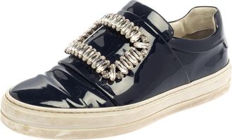Roger Vivier Rger Vivier Blue Patent Leather Sneaky Viv Embellished Low Top Sneakers