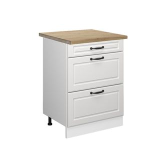 Vicco Mueble Bajo De Cocina R-line, Blanco Casa De Campo, 60 Cm Con Cajones, Et Roble