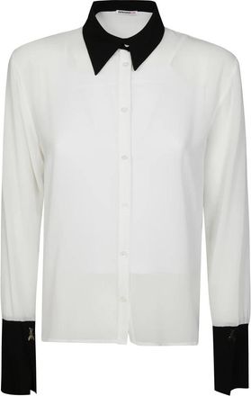 Patrizia Pepe Camicia con Colletto e Polsini a Contrasto - Dames - Overhemden - Wit - 3XL - Leer - Overhemden