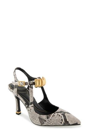 Kenneth Cole Romi Ankle Strap Pointed Toe Pump in Black/White Snake at Nordstrom, Size 9.5