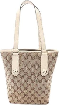 Gucci Pre-owned GG Canvas Tote Bag - Dames - Vintage Shopper - Beige - ONE Size - Leer - Vintage