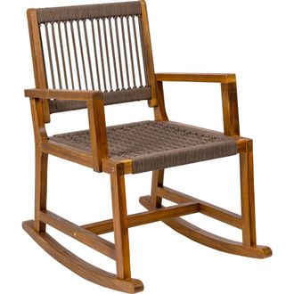 Jonathan Y Designs Laguna Coastal Casual 352-LBS Support Acacia Wood and Woven Rope Outdoor Rocking Chair in Brown at Nordstrom