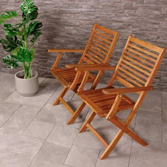 Charles Bentley Acacia Wooden Pair of Foldable Outdoor Dining Armchairs in Natural