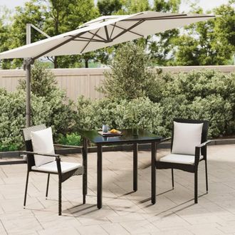 vidaXL Set Comedor De Jard&iacute;n 3 Pzas Con Cojines Rat&aacute;n Sint&eacute;tico Negro Vidaxl