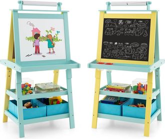 Costway Costway - Pizarra De Doble Cara Para Ni&ntilde;o Caballete De Infantil Tablero De Pie Con 2 Cajas De Almacenamiento,rollo De Papel Y Estantes (amarillo)