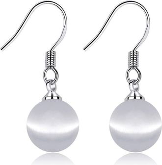 Generic Fashion Silver Studs with Accessories Round Cat Eye Stone Earrings Female Ear Hooks Practical Treatment