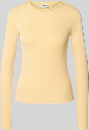 Jake*s Casual Slim Fit Longsleeve mit Strukturmuster in Hellgelb, Größe M