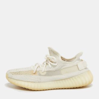 adidas White Knit Fabric Boost 350 V2 Bone Sneakers Size 39 1/3